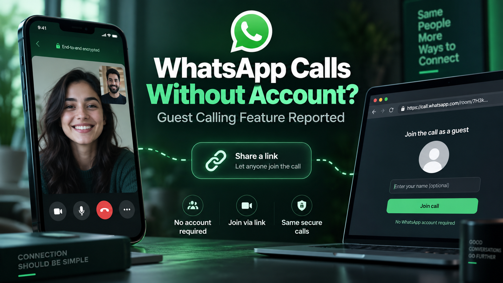 WhatsApp guest calls feature allowing people to join calls without a WhatsApp account