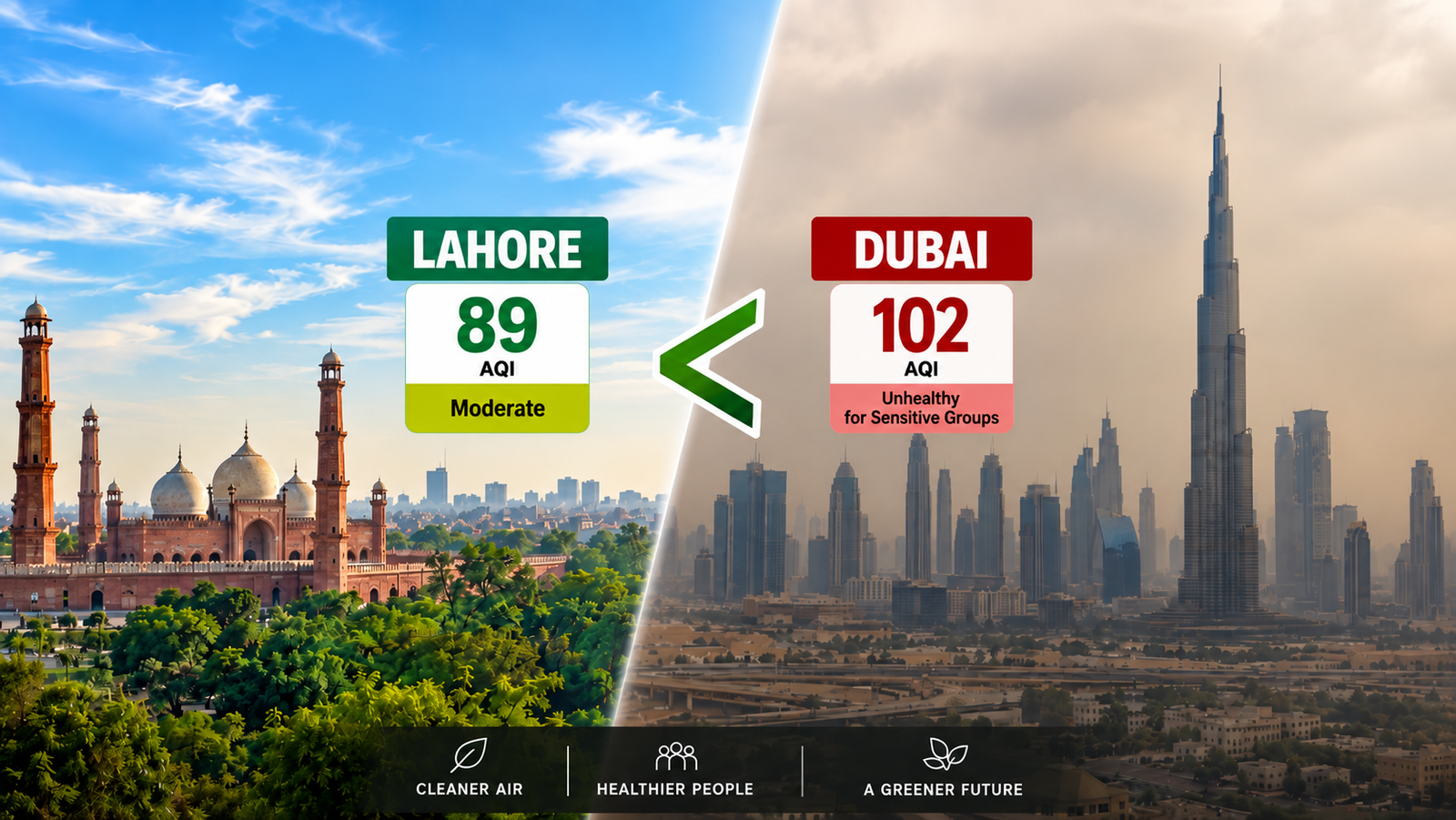 Lahore skyline showing improved air quality compared with Dubai in latest AQI ranking