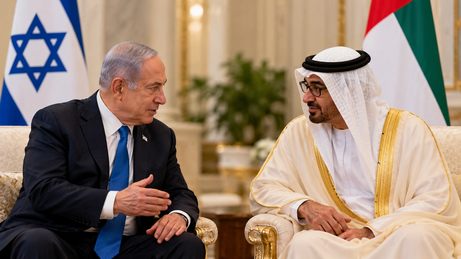 Benjamin Netanyahu meets UAE President Sheikh Mohammed bin Zayed in Abu Dhabi.