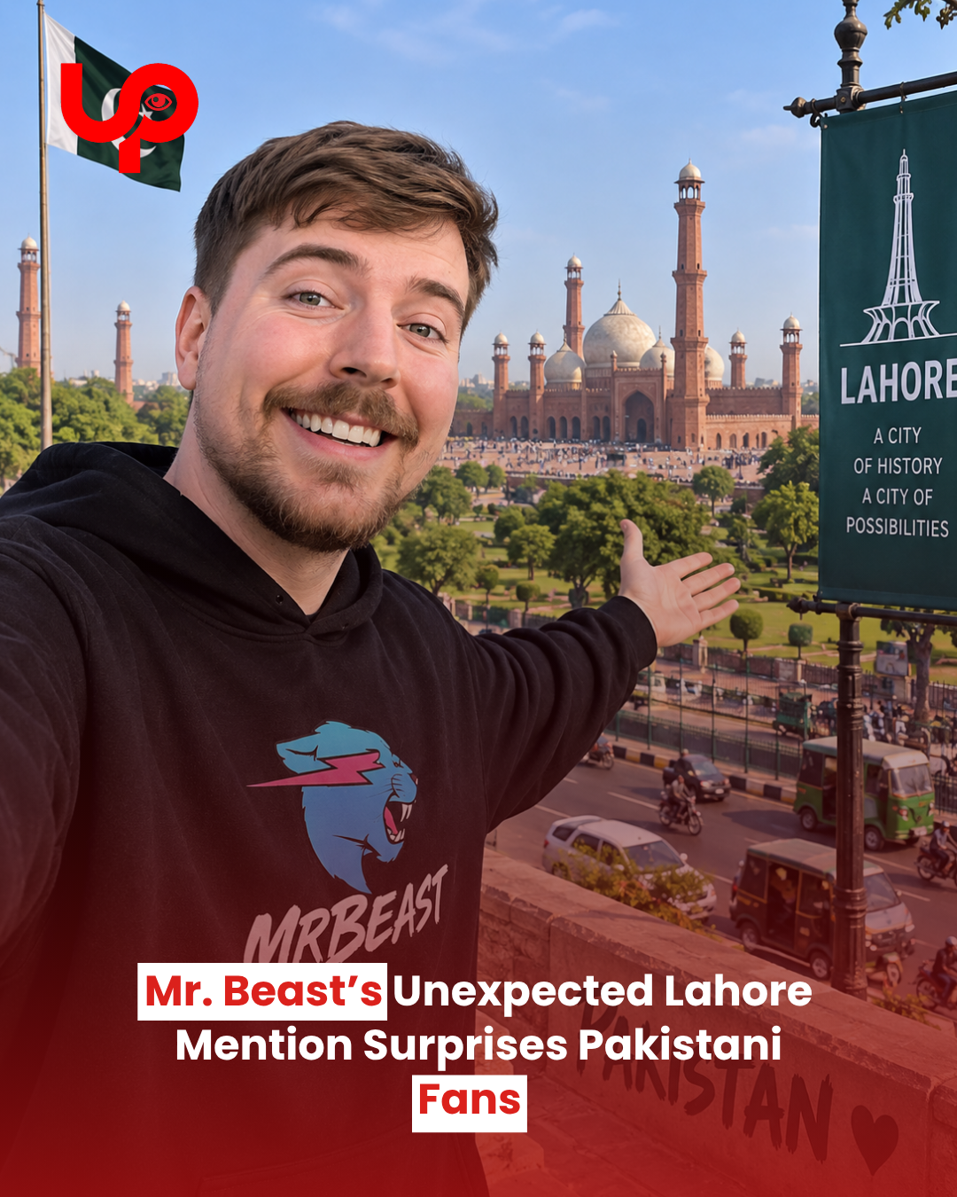 MrBeast with Lahore background after his unexpected mention of the Pakistani city